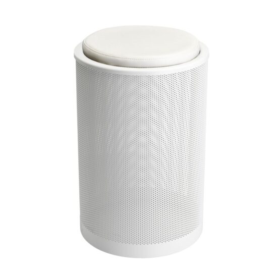 Badhocker / Wäschekorb PIN aus Weiß mattem Edelstahl mit weißem Sitzpolster
