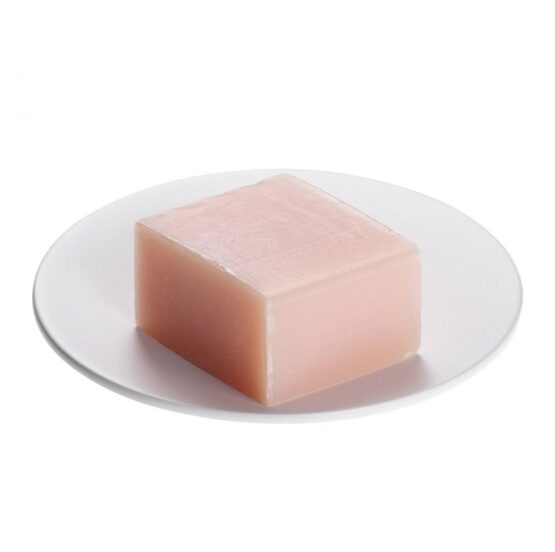 Seifenschale STACK IT rund in Weiß matt mit rosa Seife