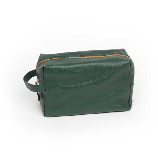 Toilet bag in dark green from noble Madras leather in medium