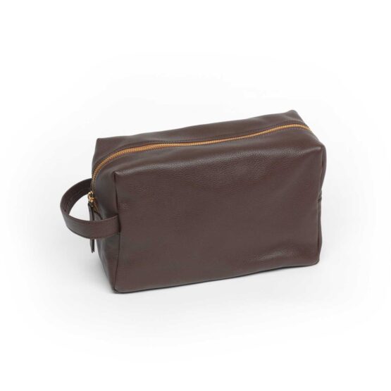 Toilet bag in dark brown from noble Madras leather in medium