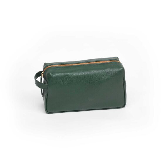 Toilet bag in dark green from fine Madras leather in Small