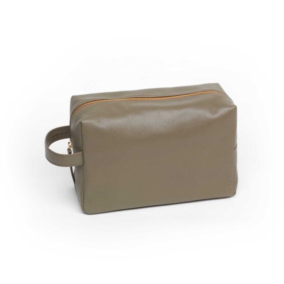 Toilet bag in taupe from noble Madras leather in medium
