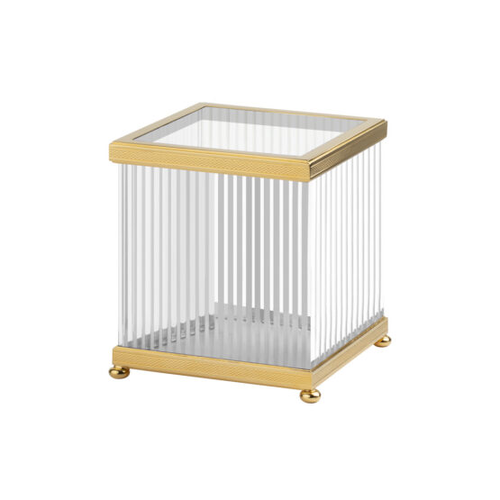 Luxury guest towel holder made of crystal glass and brass in gold by Cristal & Bronze from the Cristal Taille Cannele Cisele series