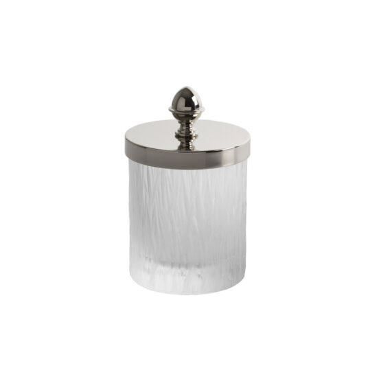 Luxury small q-tip jar made of glass and brass in nickel by Cristal & Bronze from the Bambou series