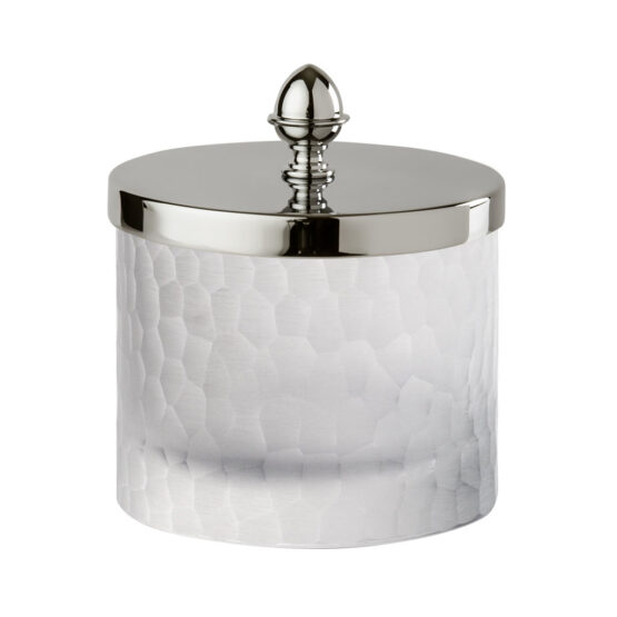 Luxury large q-tip jar made of glass and brass in nickel by Cristal & Bronze from the Nid d'Abeilles series