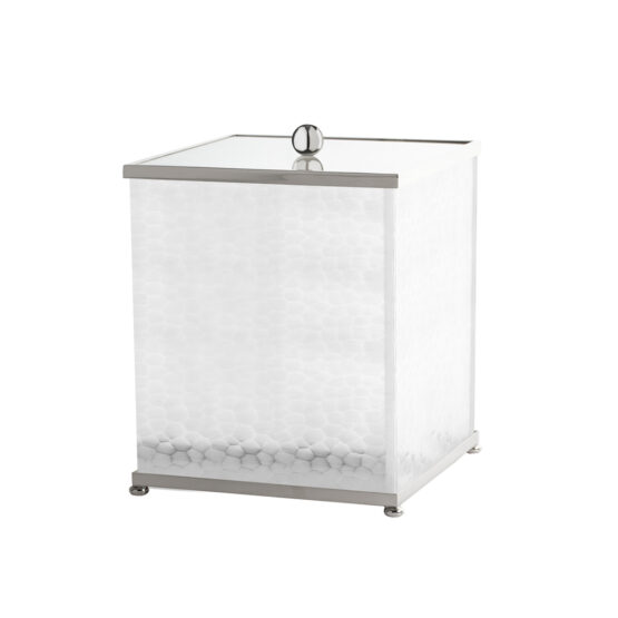 Luxury bathroom bin made of glass and brass in nickel by Cristal & Bronze from the Nid d'Abeilles series