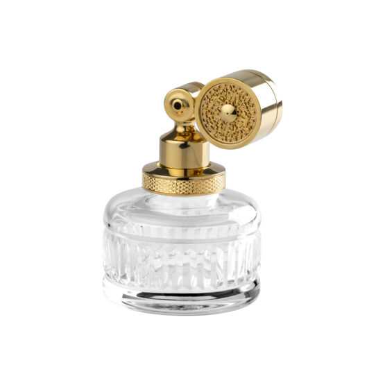 Luxury perfume atomizer made of crystal glass and brass in gold by Cristal & Bronze from the Cristal Taille Cannele Cisele series