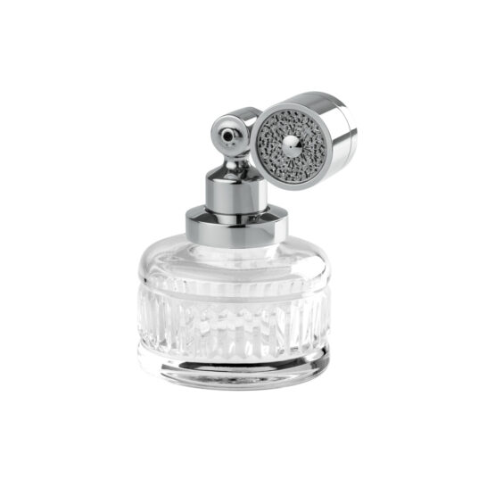 Luxury perfume atomizer made of crystal glass and brass in chrome by Cristal & Bronze from the Cristal Taille Cannele Lisse series