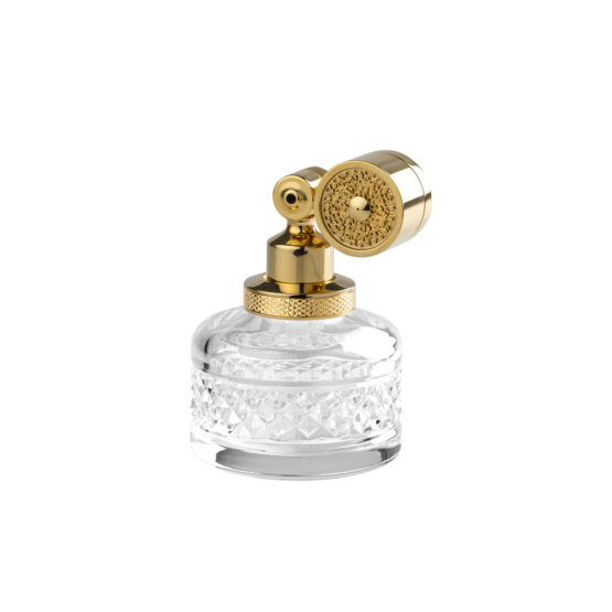 Luxus Parfümzerstäuber aus Kristallglas und Messing in Gold von Cristal & Bronze aus der Serie Cristal Taille Diamant Cisele