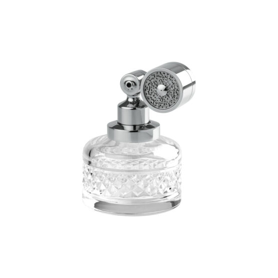 Luxury perfume atomizer made of crystal glass and brass in chrome by Cristal & Bronze from the Cristal Taille Diamant Lisse series