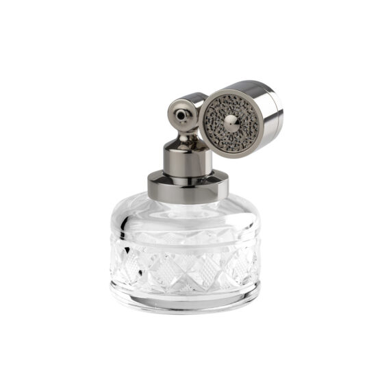 Luxury perfume atomizer made of crystal glass and brass in nickel by Cristal & Bronze from the Cristal Taille Losange Lisse series