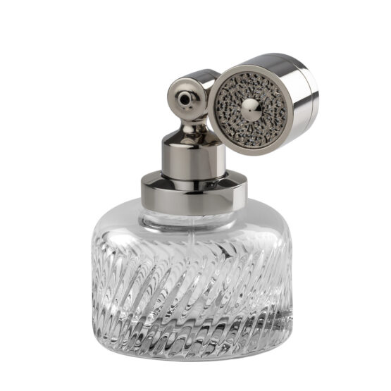 Luxus Parfümzerstäuber aus Kristallglas und Messing in Nickel von Cristal & Bronze aus der Serie Infini