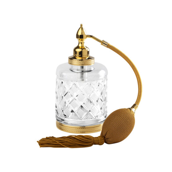 Luxus Raumspray aus Kristallglas und Messing in Gold von Cristal & Bronze aus der Serie Cristal Taille Losange Cisele