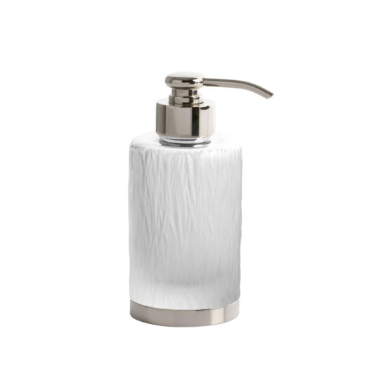 Luxury soap dispenser made of glass and brass in nickel by Cristal & Bronze from the Bambou series