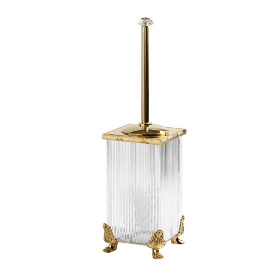 Luxury toilet brush holder made of crystal glass and brass in gold by Cristal & Bronze from the Cristal Taille Cannele Cisele series