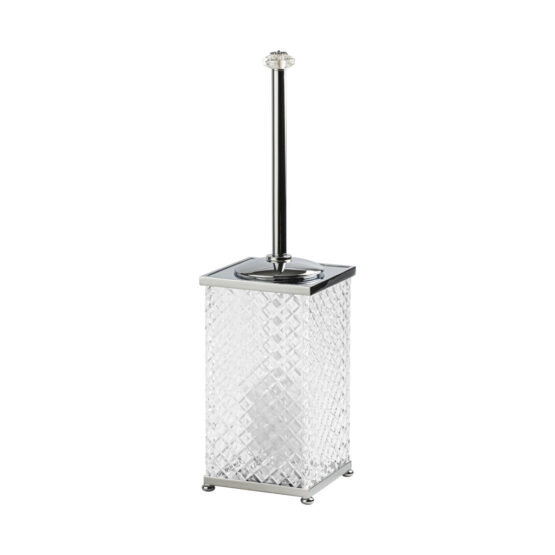 Luxury toilet brush holder made of crystal glass and brass in chrome by Cristal & Bronze from the Cristal Taille Diamant Lisse series