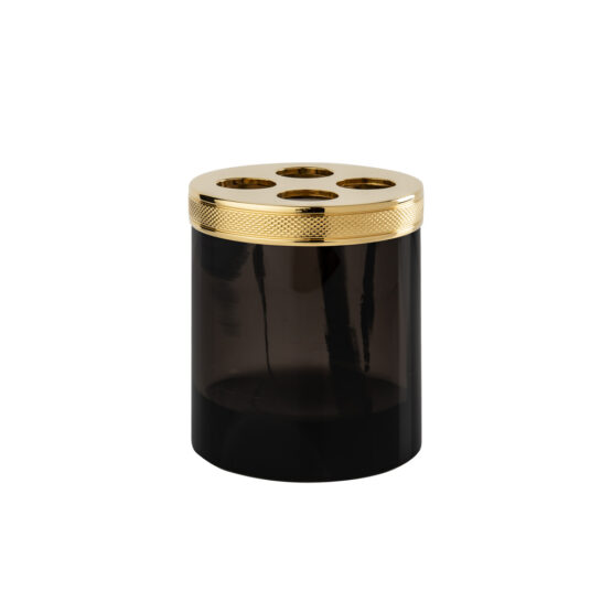 Luxury tumbler made of obsidian crystal glass and brass in gold by Cristal & Bronze from the Obsidienne Cisele series