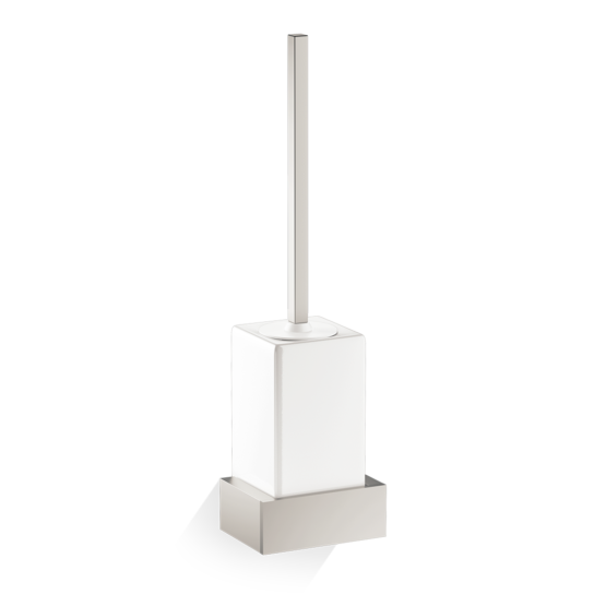 Brass and Porcelain Toilet Brush Holder in Nickel satin by Decor Walther from the Brick series